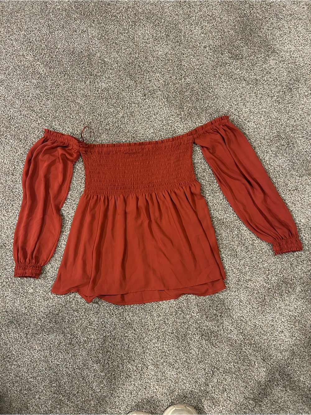 Express Off-Shoulder Smocked Rust Blouse